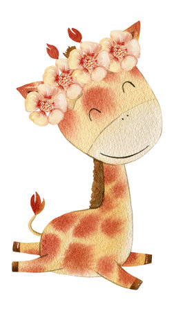 Watercolor cute giraffe for girl.の写真素材