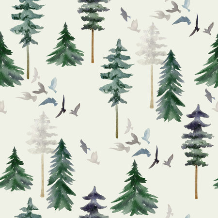 Seamless pattern with watercolor tree.