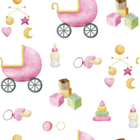 Seamless pattern with baby elements.の写真素材
