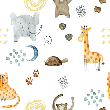 Watercolor safari animals.の写真素材