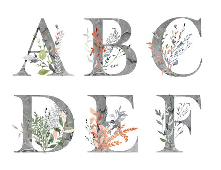 Watercolor floral alphabet.の写真素材