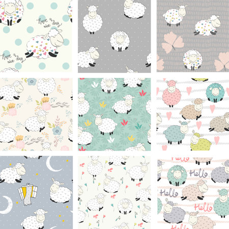 Cute funny sheeps.のイラスト素材