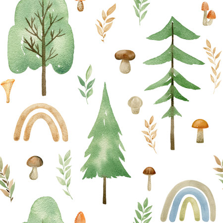 Watercolor forest pattern.の写真素材