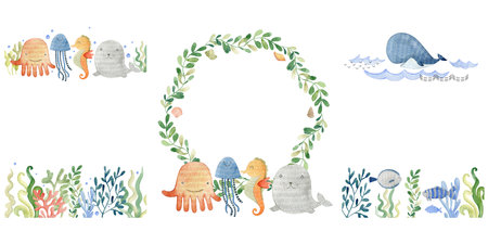 Watercolor sea frames.の写真素材