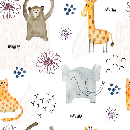 Watercolor safari animals.の写真素材