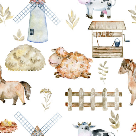 Watercolor farm pattern.の写真素材
