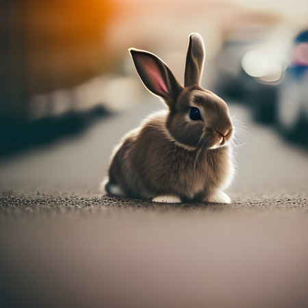 A wild rabbit portrait in the city. Generative AI.の素材