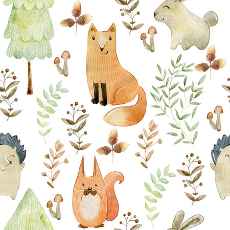 Watercolor forest pattern.の写真素材