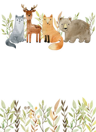 Watercolor forest frame.の写真素材