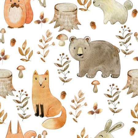 Watercolor forest pattern.の写真素材