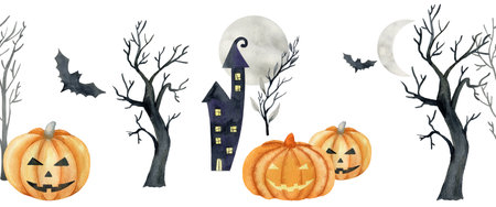 Watercolor happy halloween.の写真素材