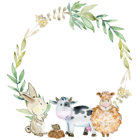 Watercolor farm card.の写真素材