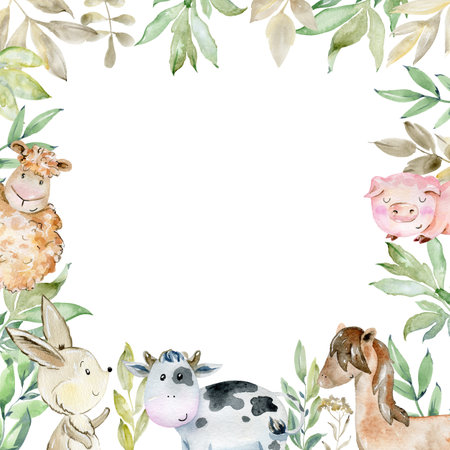 Watercolor farm card.の写真素材