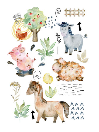 Watercolor poster with animals.の写真素材