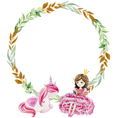 Watercolor cute unicornの写真素材
