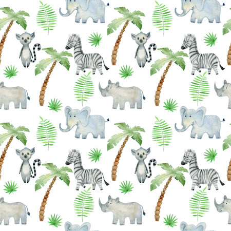 Watercolor safari animals.の写真素材