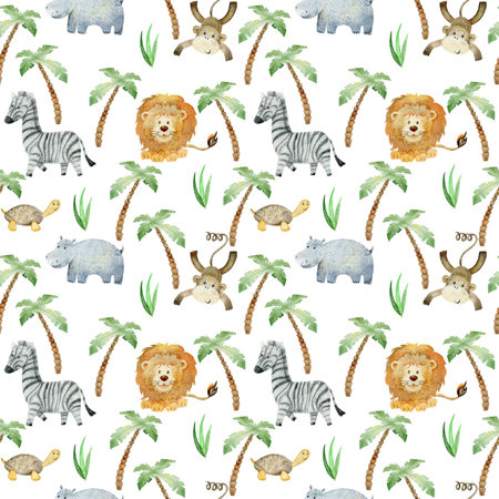 Watercolor safari animals.の写真素材