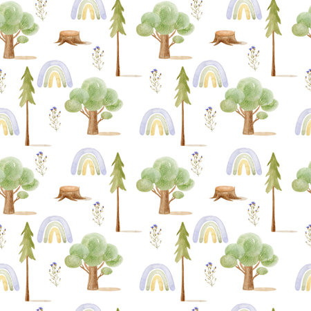 Watercolor forest pattern.の写真素材