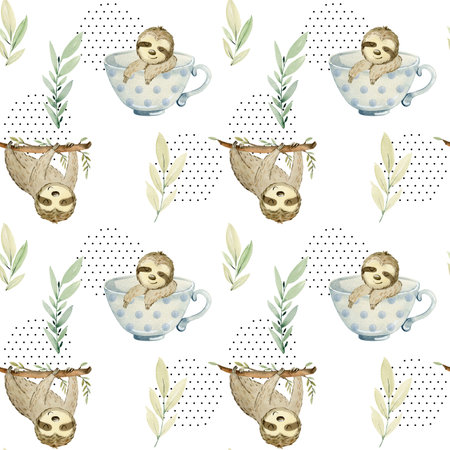 Watercolor cute sloths.の写真素材