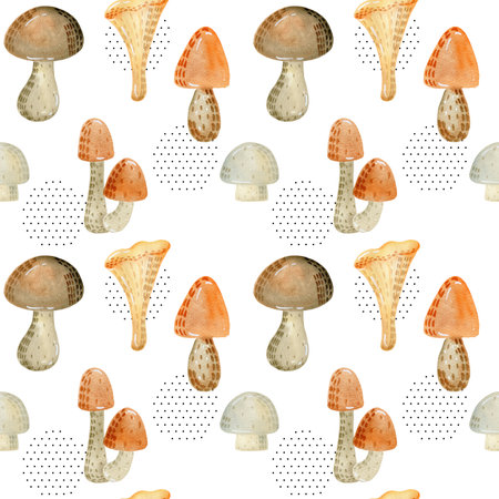 Watercolor seamless pattern with mushrooms.の写真素材