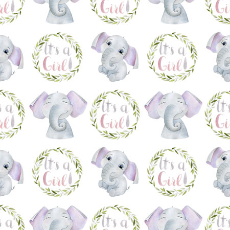 Seamless pattern with watercolor elephants.の写真素材