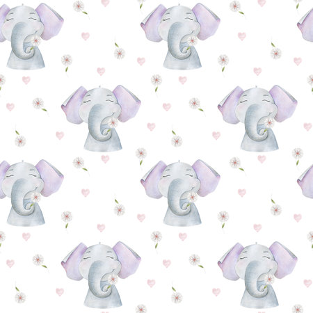 Seamless pattern with watercolor elephants.の写真素材