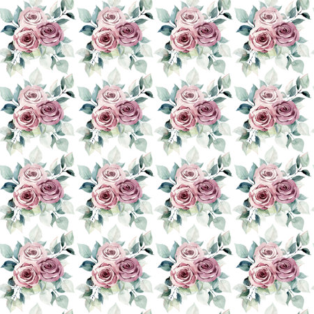 Watercolor pattern of rosesの写真素材