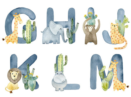 Watercolor animals letters.の写真素材