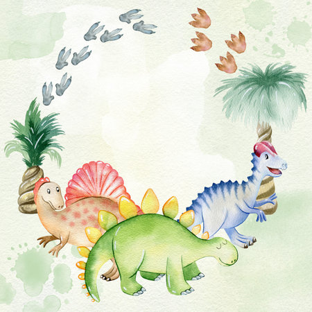 Watercolor cute dinosaurs.の写真素材