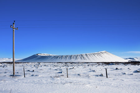 snowcovered volcanic crater in Myvatn, Iceland in winter の写真素材
