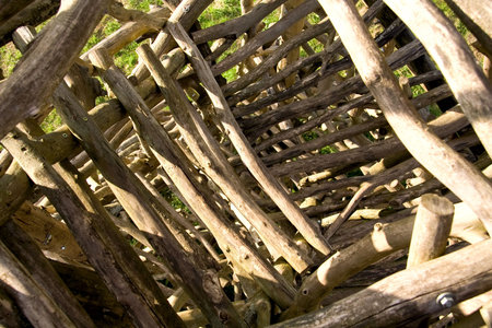 Part of wooden building close-up. Day sunlight.の写真素材