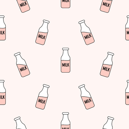 Seamless vector pattern with milk rose bottles. Baby repeat background.のイラスト素材