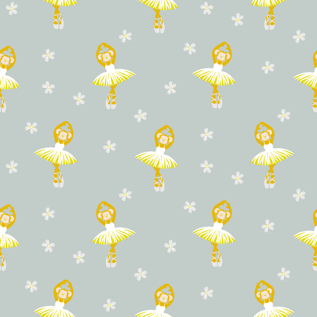 Sweet ballerina monkey dance seamless vector pattern.のイラスト素材