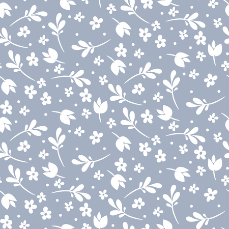 Seamless vector floral pattern. Blue and white monochrome design.のイラスト素材