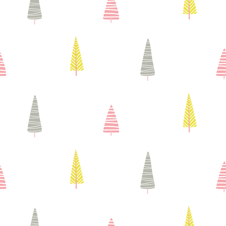Forest trees scandinavian simple cute print. Gray and pink girlish woods abstract vector pattern for print.のイラスト素材