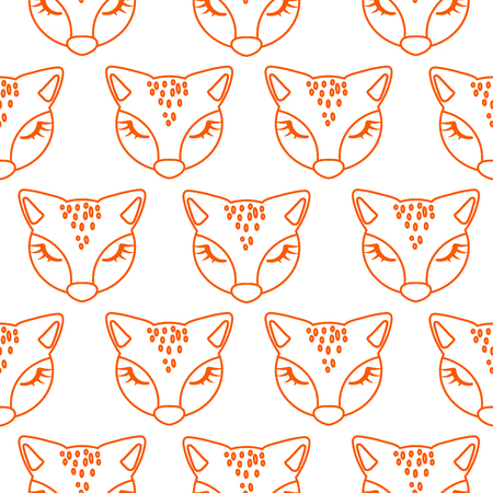 Seamless line style pattern with cute fox heads white scandinavian style vector background.のイラスト素材