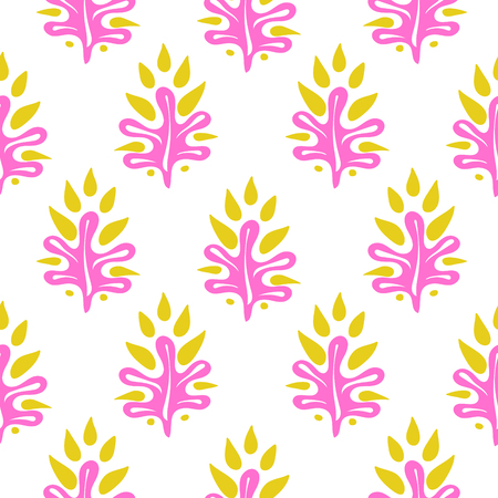 Abstract leaves seamless vector pattern in pink bright color.のイラスト素材