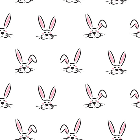 Hand drawn rabbits seamless vector pattern. Baby animals fabric print texture.のイラスト素材