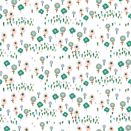 Small meadow flowers seamless vector pattern. Abstract repeat floral print illustration wrap texture.のイラスト素材