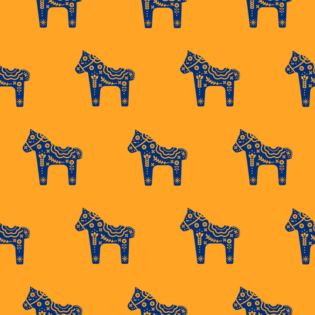 Horse silhouette seamless pattern with floral decorative texture blue and orange colored. Elegant repeat fabric texture wrap design.のイラスト素材
