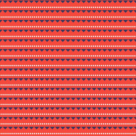 Seamless red texture with geometric line shapes. Triangle rows and dots repeat pattern.のイラスト素材