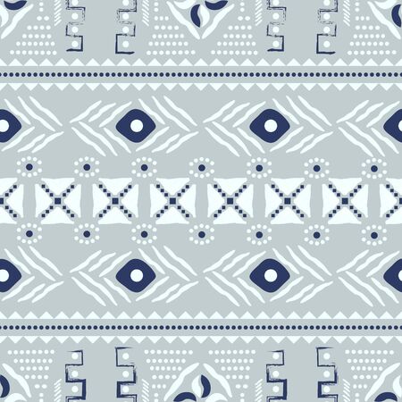 Tribal ethnic geometric shapes seamless  pattern. Fabric print textile design. Pale blue textured shapes background.のイラスト素材