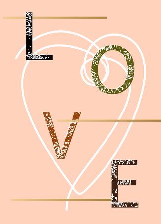 Valentine greetings card template. Modern colors minimalistic style. Love word card vector template.のイラスト素材