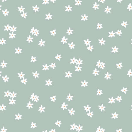 Daisy cute seamless vintage floral pattern. Simple white camomile flowers blue background.のイラスト素材