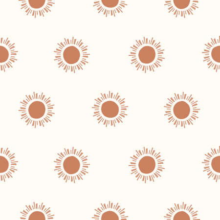 Seamless pattern with sun star. Beige tan simple pattern. Universe cartoon texture background.のイラスト素材