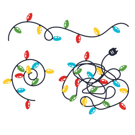 Christmas lights bulb garland mess isolated on white background.のイラスト素材