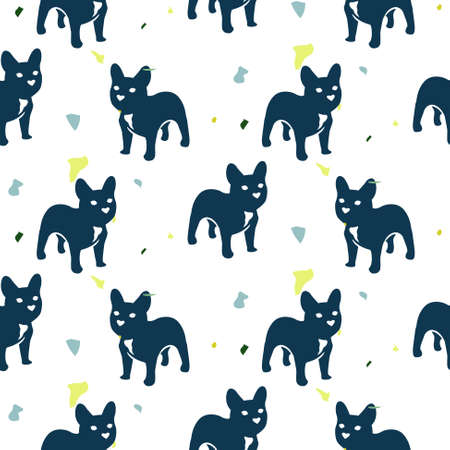 French bulldog dog seamless pattern creative style vector repeat background tile white blue wallpaper.のイラスト素材
