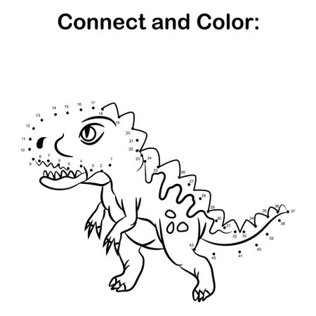Connect the dots by number kids preschool dinosaur activity coloring page.のイラスト素材