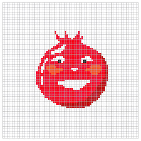 Pixel apple fruit for puzzles, games or cross stitch designs. Pixelated style 8 bit icon large scale isolated on white background. Minimalistic pixelart vectorのイラスト素材