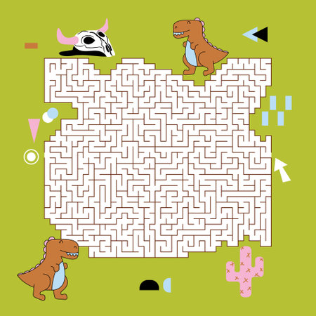 Maze labyrinth game Dino vector illustration. Square format puzzle for kids.のイラスト素材